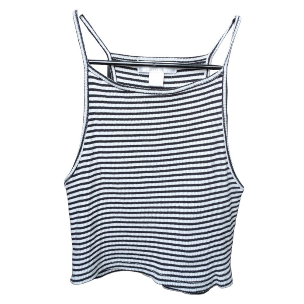 Streetwear Society Black & White Ribbed Striped High Neck Tank Top Women Size S